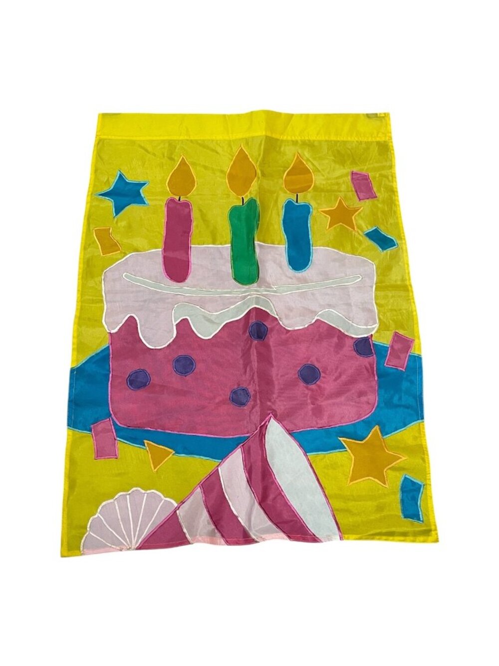 Happy Birthday Cake Candles Yellow Bright Outdoor Garden Applique Flag